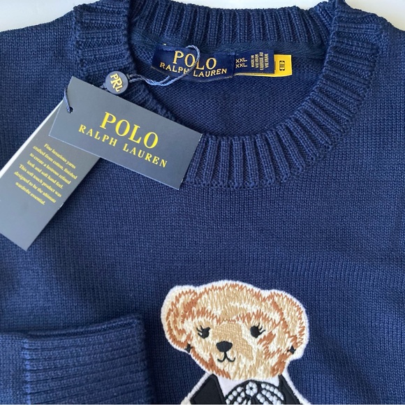 Polo Ralph Lauren Bear Women’s Knit Sweater Navy Blue 2XL Cotton Crew Neck New - Picture 5 of 7